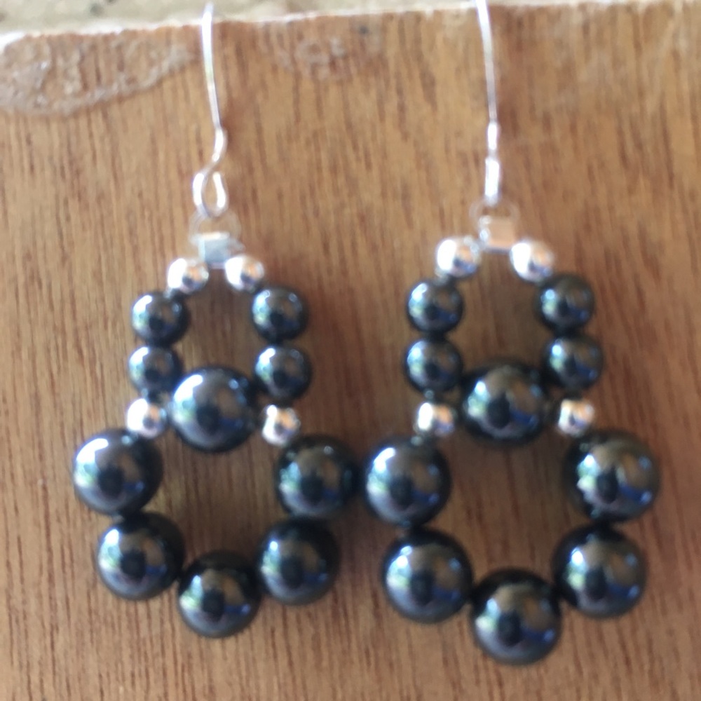Sterling silver and hematite woven earrings